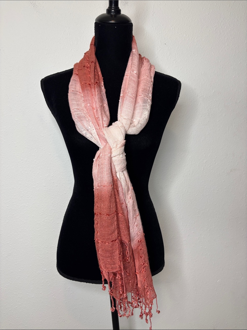 Ombre Rust to Cream Lightweight Knit Scarf - Picture 5 of 5